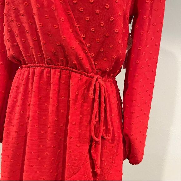 Altar’d State Elegant long sleeve Red fake Wrap Dress size small - Picture 3 of 15